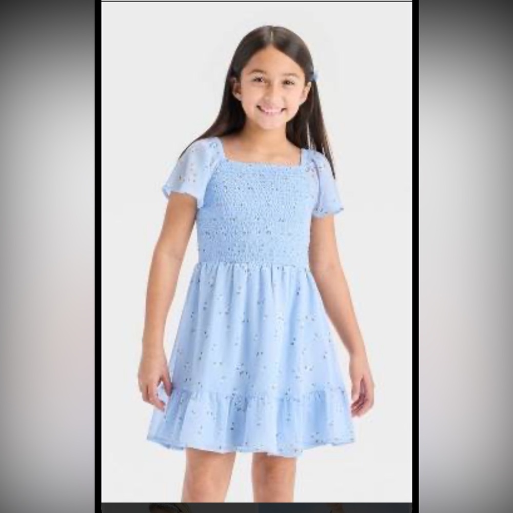 Cat & Jack Kids Short Sleeve Floral Chiffon Dress